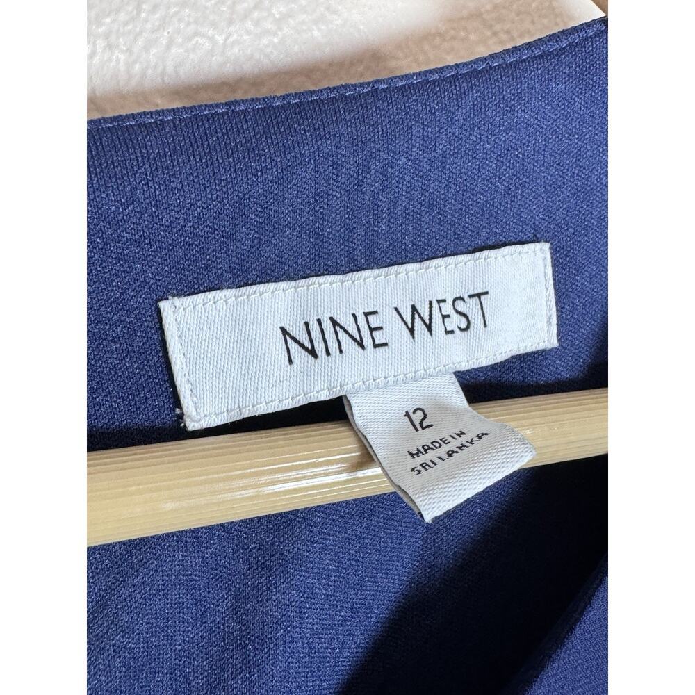 NWT Nine West Sheath Dress Sheer Sleeve Navy Boat Neck Formal Size 12 MSRP $79 - Picture 5 of 12